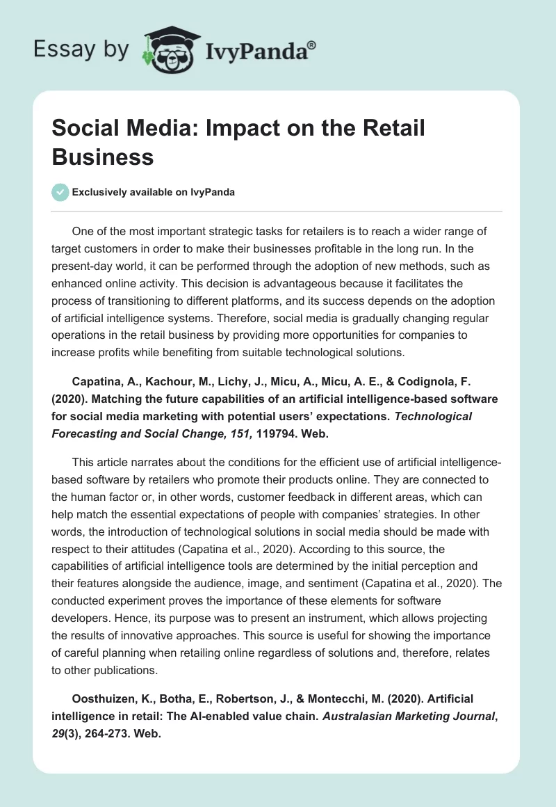Social Media: Impact on the Retail Business. Page 1