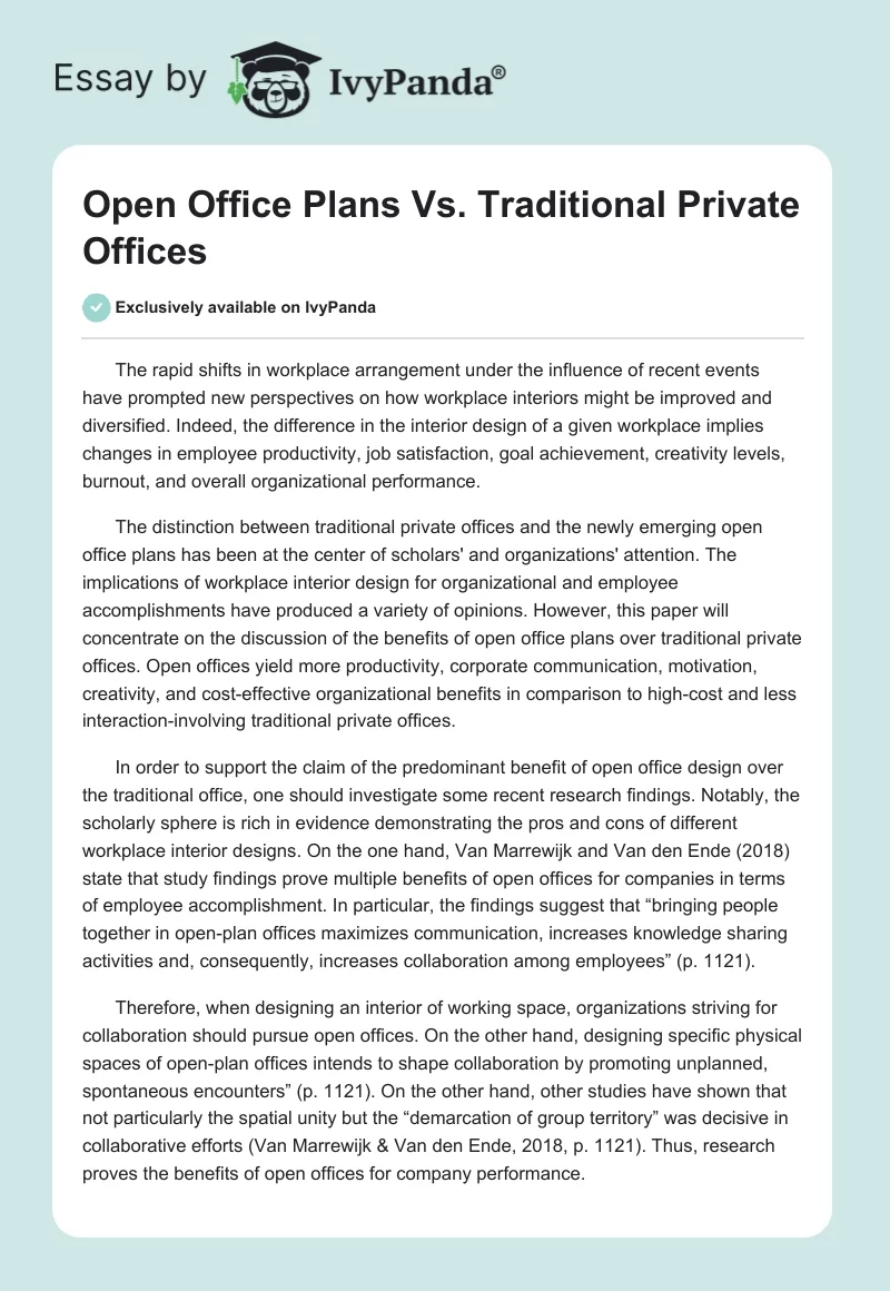 Open Office Plans Vs. Traditional Private Offices. Page 1