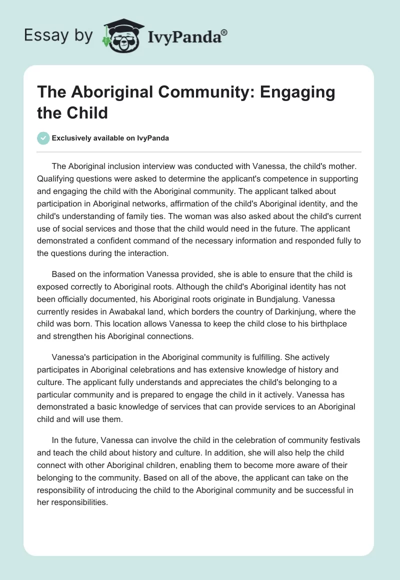 The Aboriginal Community: Engaging the Child. Page 1