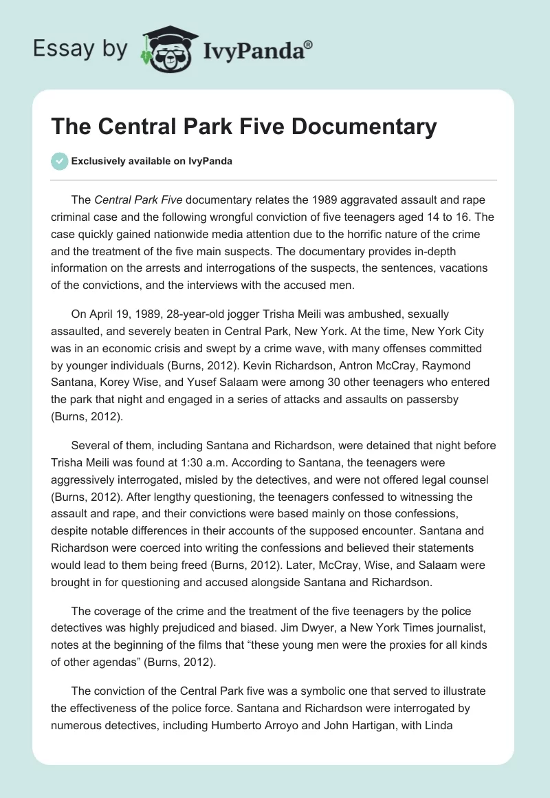The "Central Park Five" Documentary. Page 1