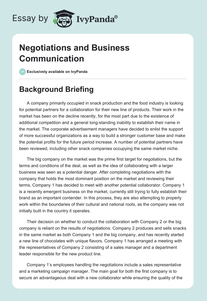 Negotiations and Business Communication. Page 1