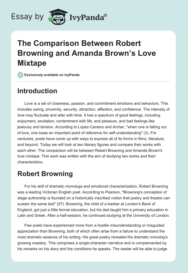 The Comparison Between Robert Browning and Amanda Brown’s Love Mixtape. Page 1