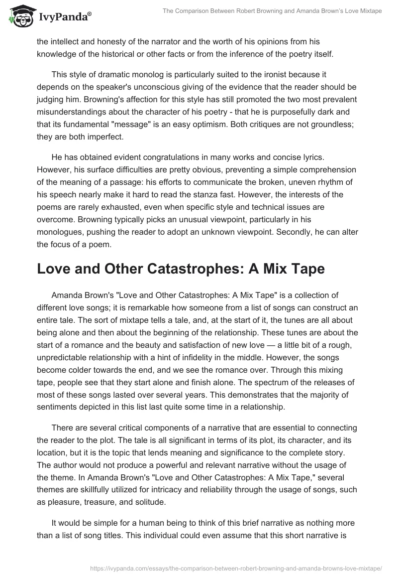 The Comparison Between Robert Browning and Amanda Brown’s Love Mixtape. Page 2