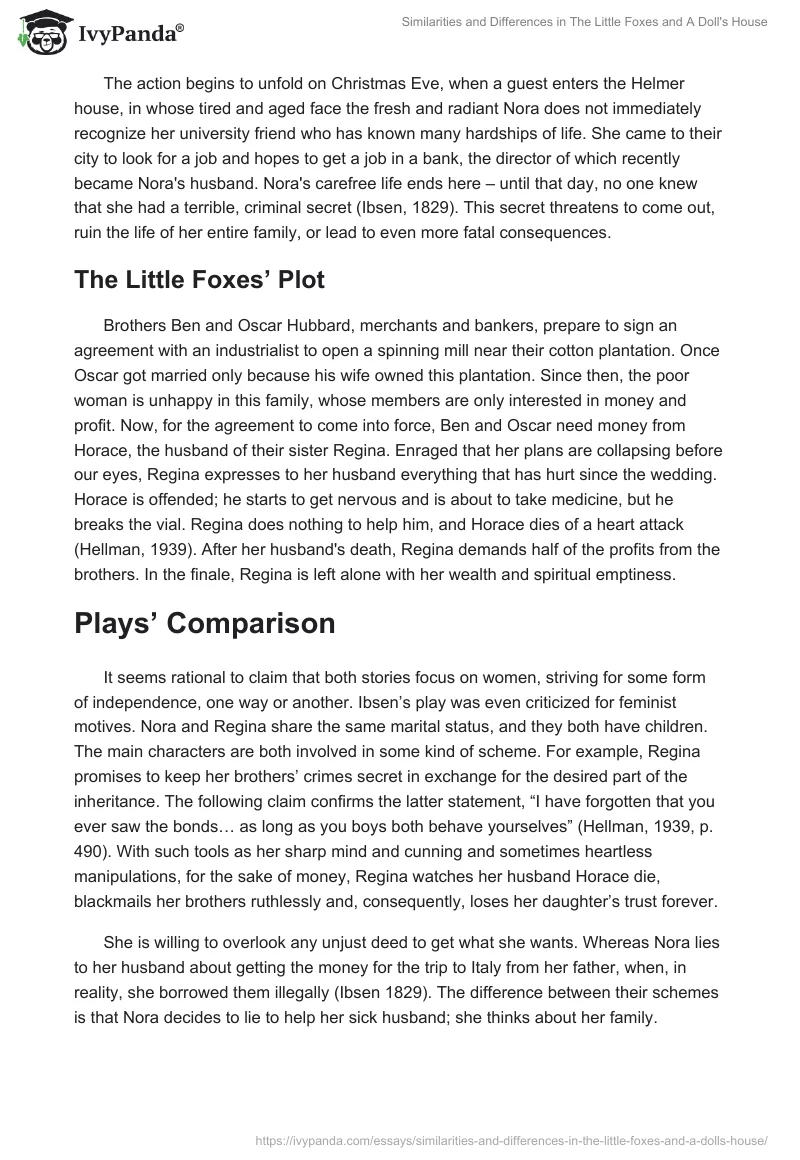 Similarities and Differences in "The Little Foxes" and "A Doll's House". Page 2