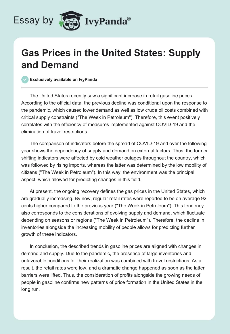 Gas Prices in the United States: Supply and Demand. Page 1