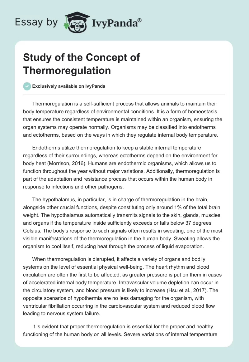 Study of the Concept of Thermoregulation. Page 1