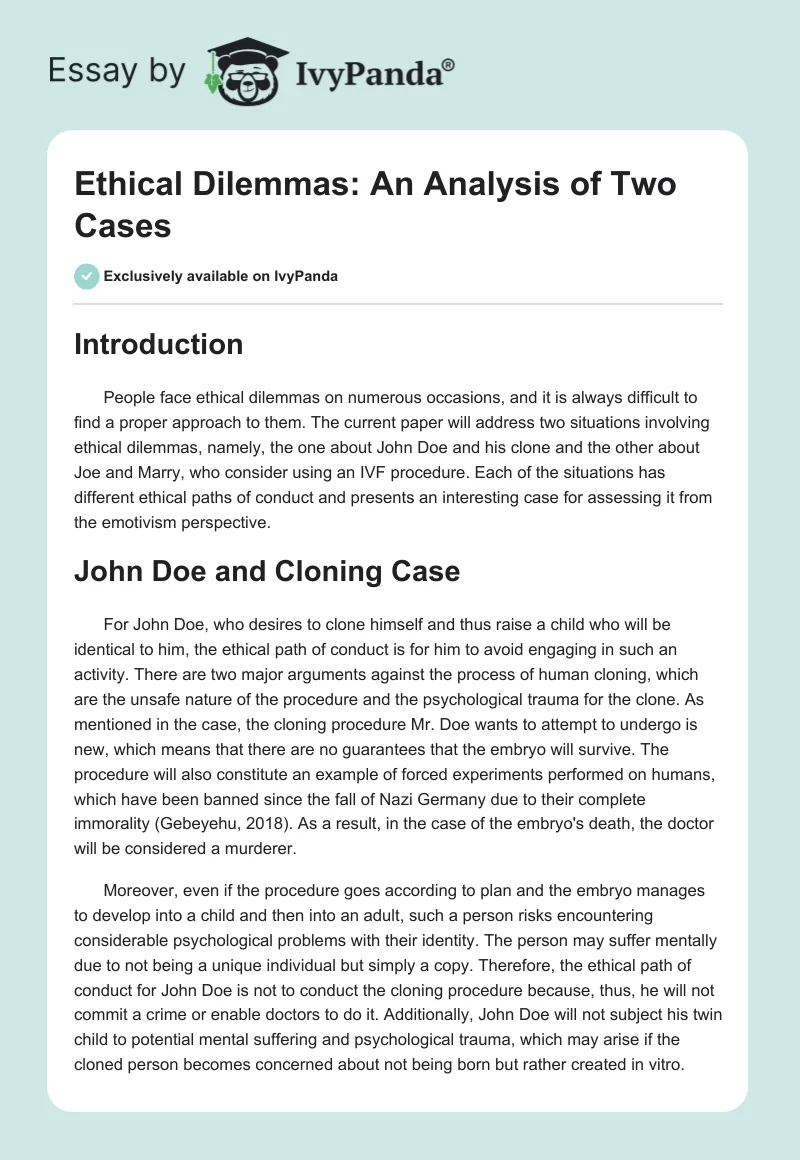 Ethical Dilemmas: An Analysis of Two Cases. Page 1