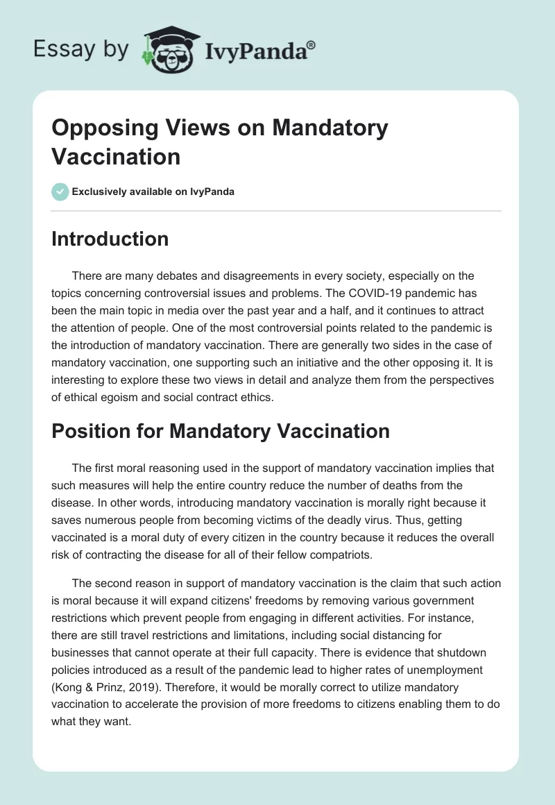 Opposing Views on Mandatory Vaccination. Page 1