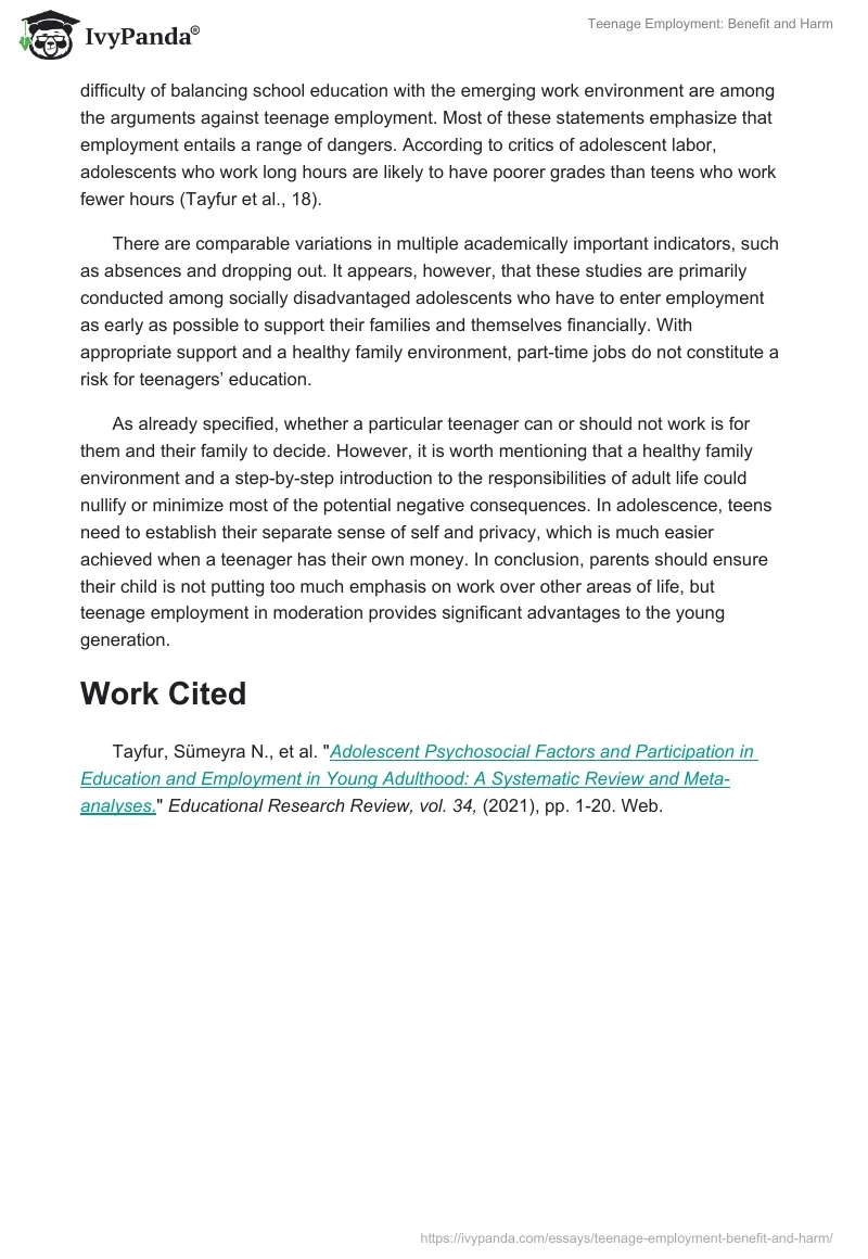 Teenage Employment: Benefit and Harm. Page 2