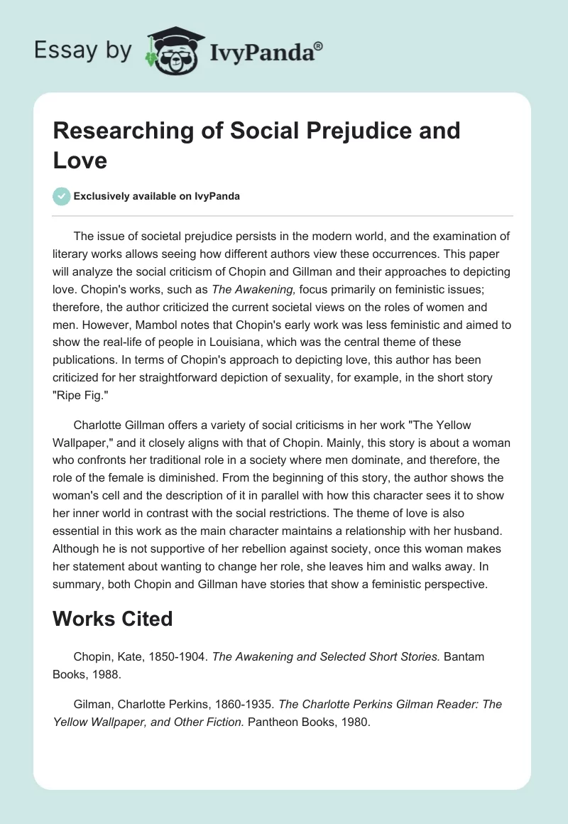 Researching of Social Prejudice and Love. Page 1