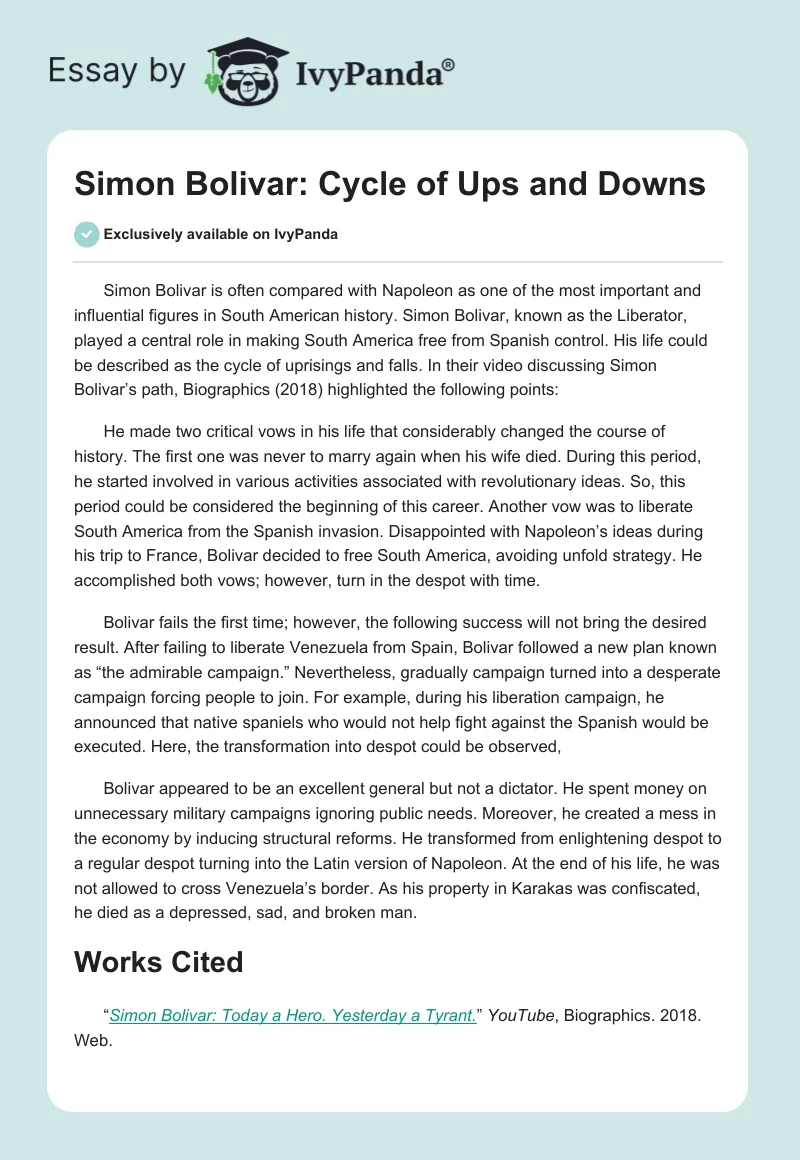Simon Bolivar: Cycle of Ups and Downs. Page 1