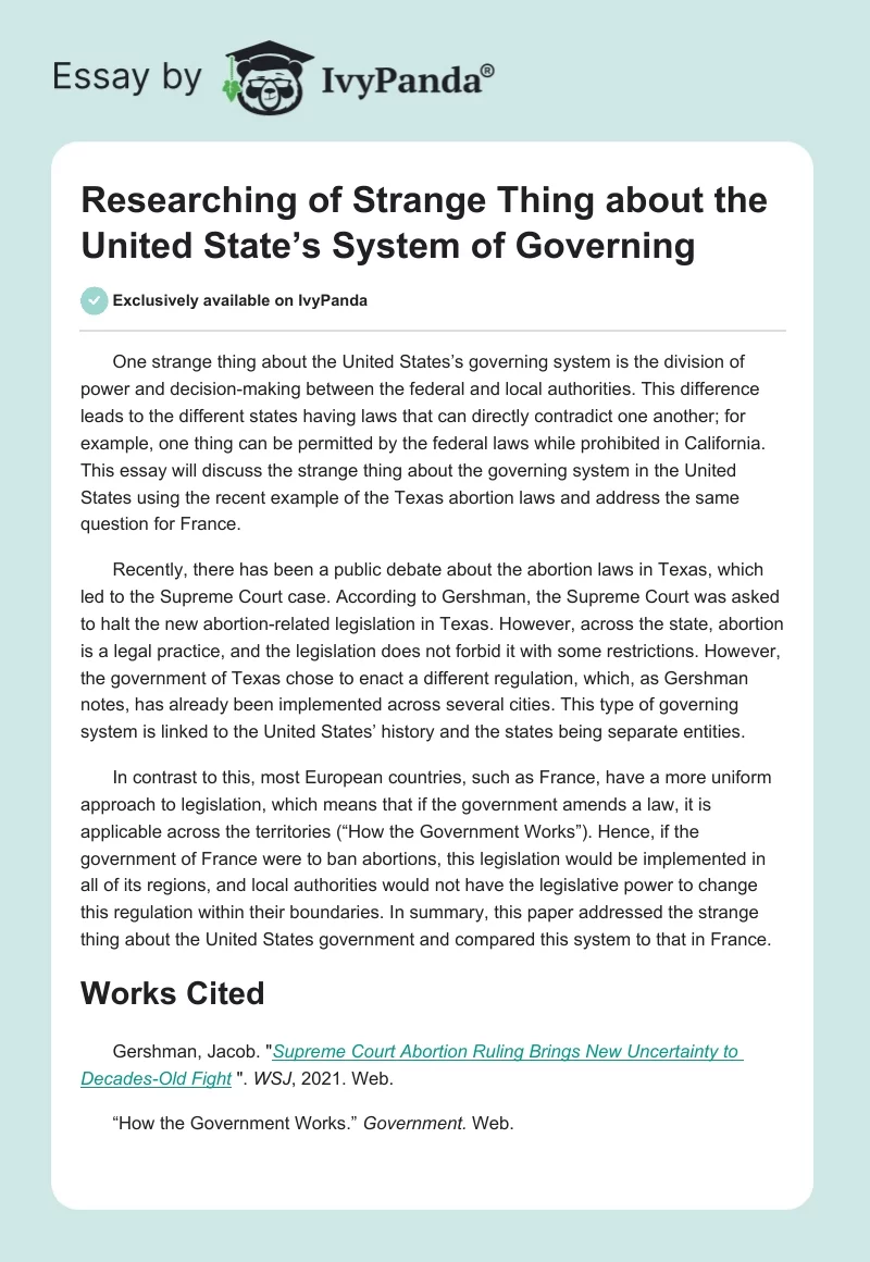 Researching of Strange Thing about the United State’s System of Governing. Page 1