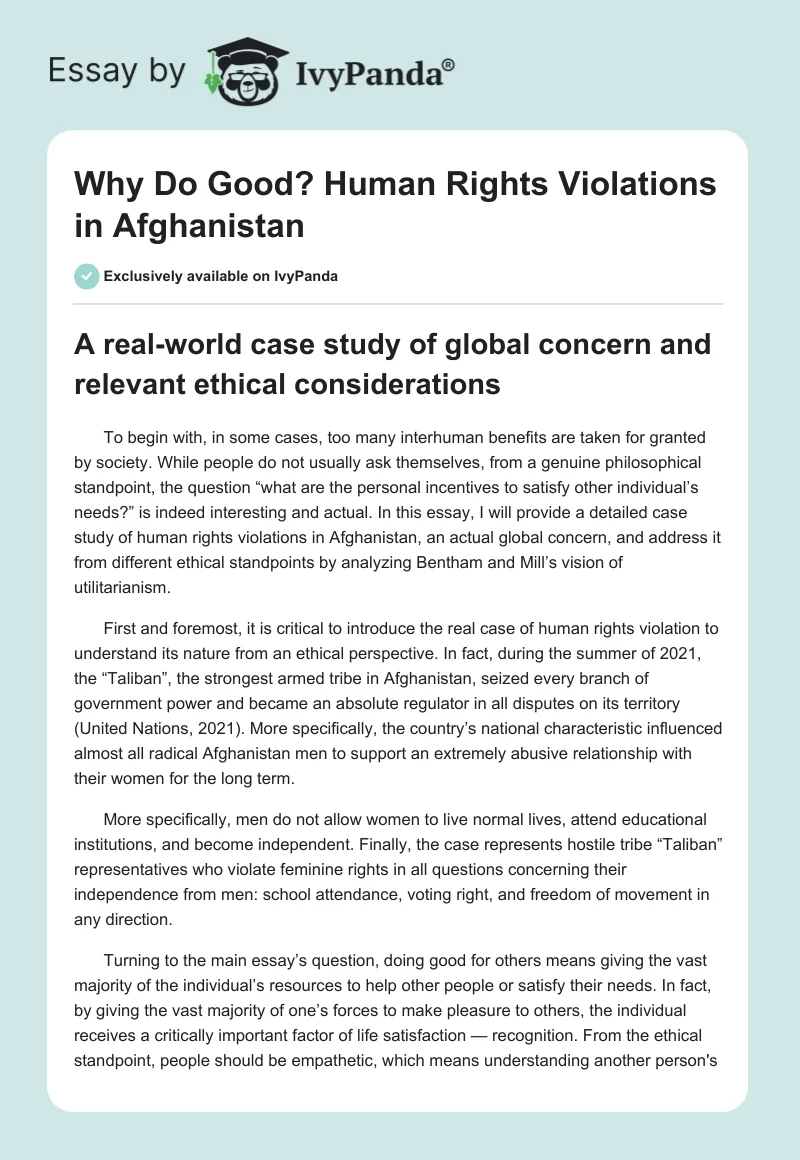 Why Do Good? Human Rights Violations in Afghanistan. Page 1
