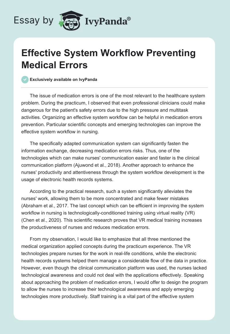 Effective System Workflow Preventing Medical Errors. Page 1