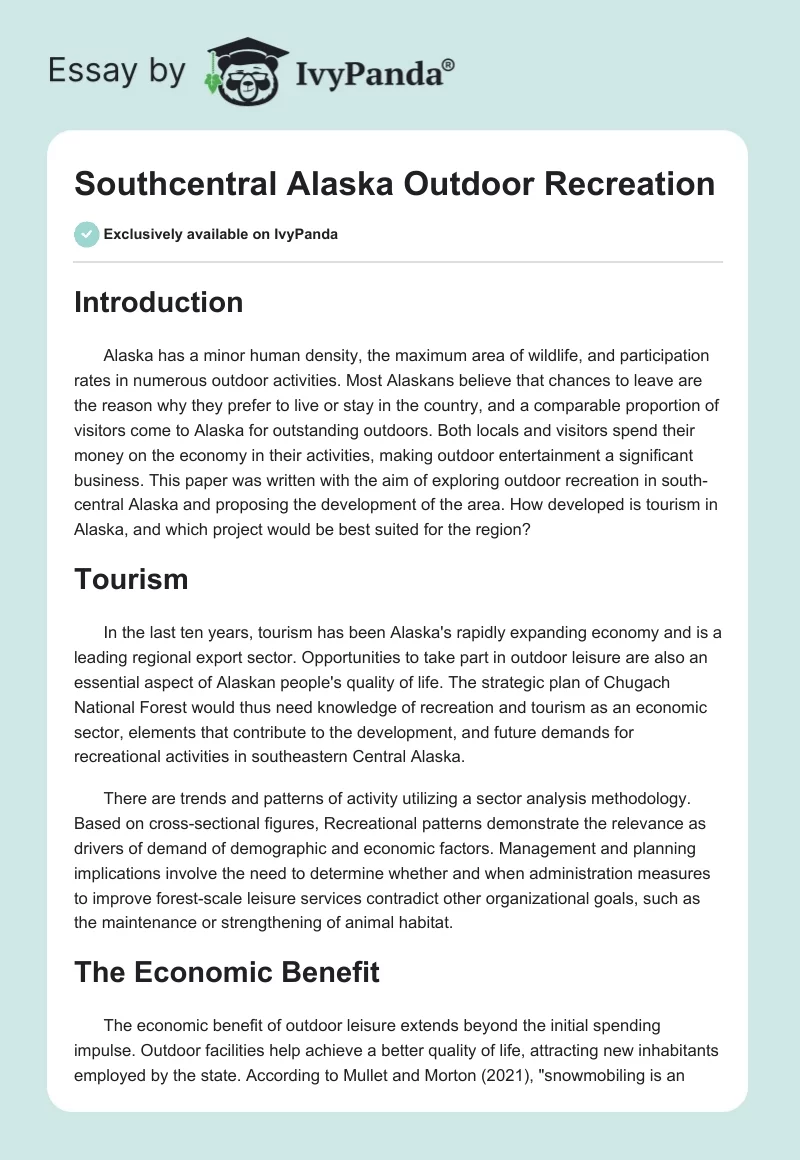 Southcentral Alaska Outdoor Recreation. Page 1