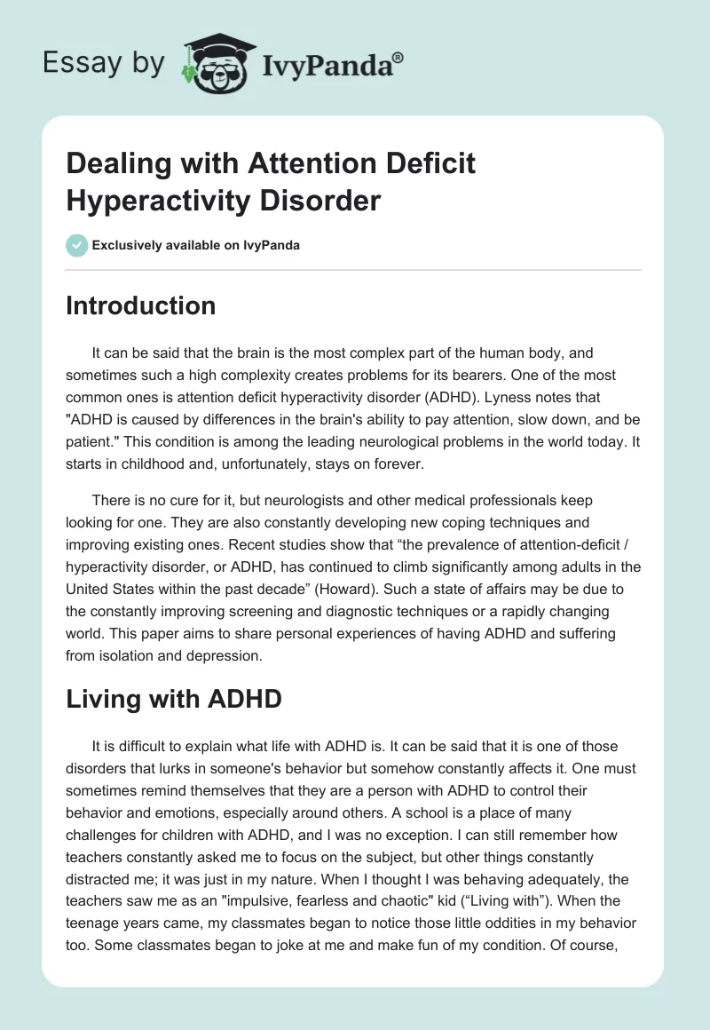 Dealing With Attention Deficit Hyperactivity Disorder. Page 1