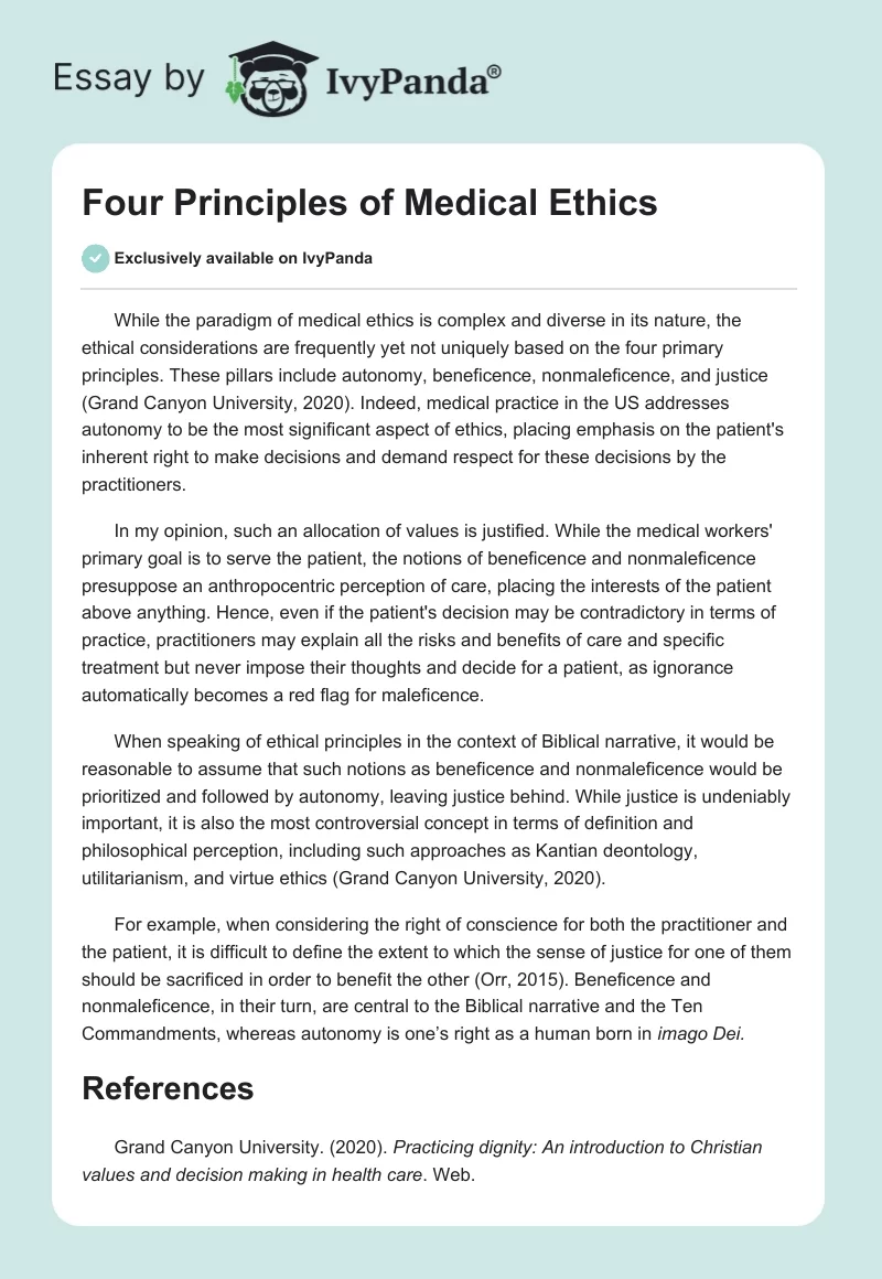 Four Principles of Medical Ethics. Page 1