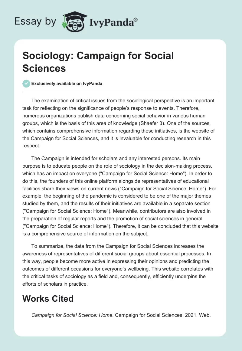Sociology: Campaign for Social Sciences. Page 1