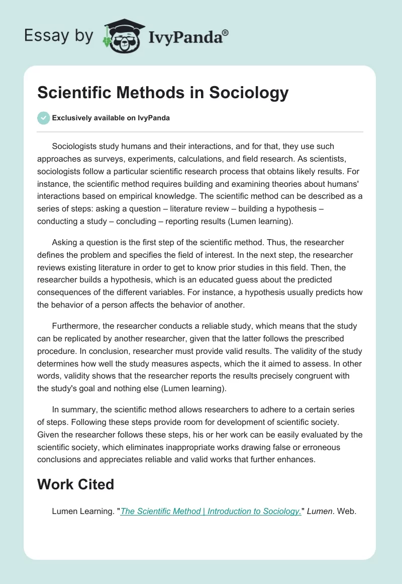 Scientific Methods in Sociology. Page 1