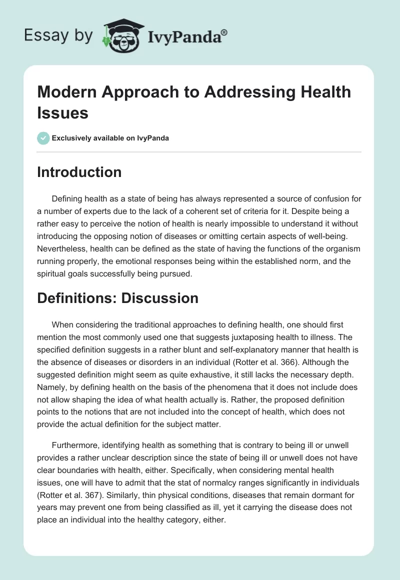 Modern Approach to Addressing Health Issues. Page 1