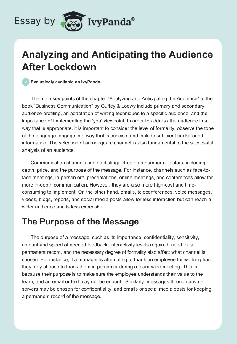 Analyzing and Anticipating the Audience After Lockdown. Page 1
