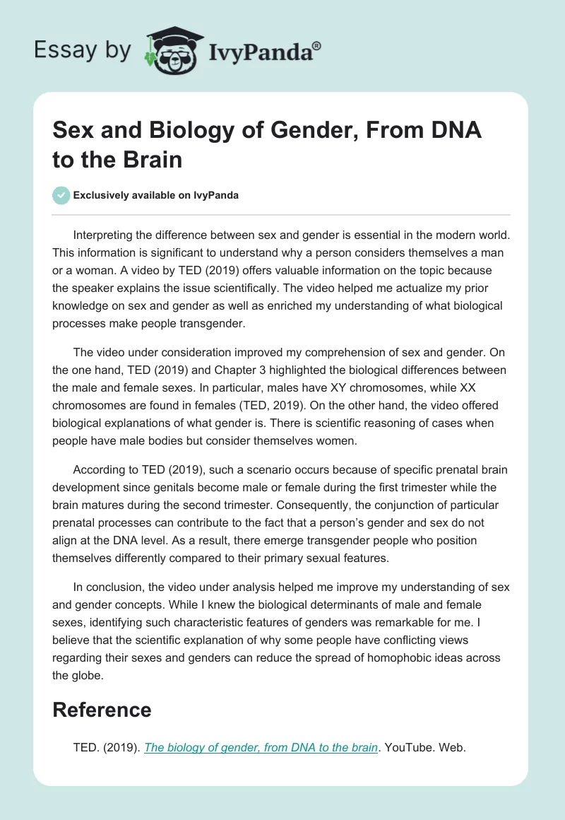 Sex and Biology of Gender, From DNA to the Brain. Page 1