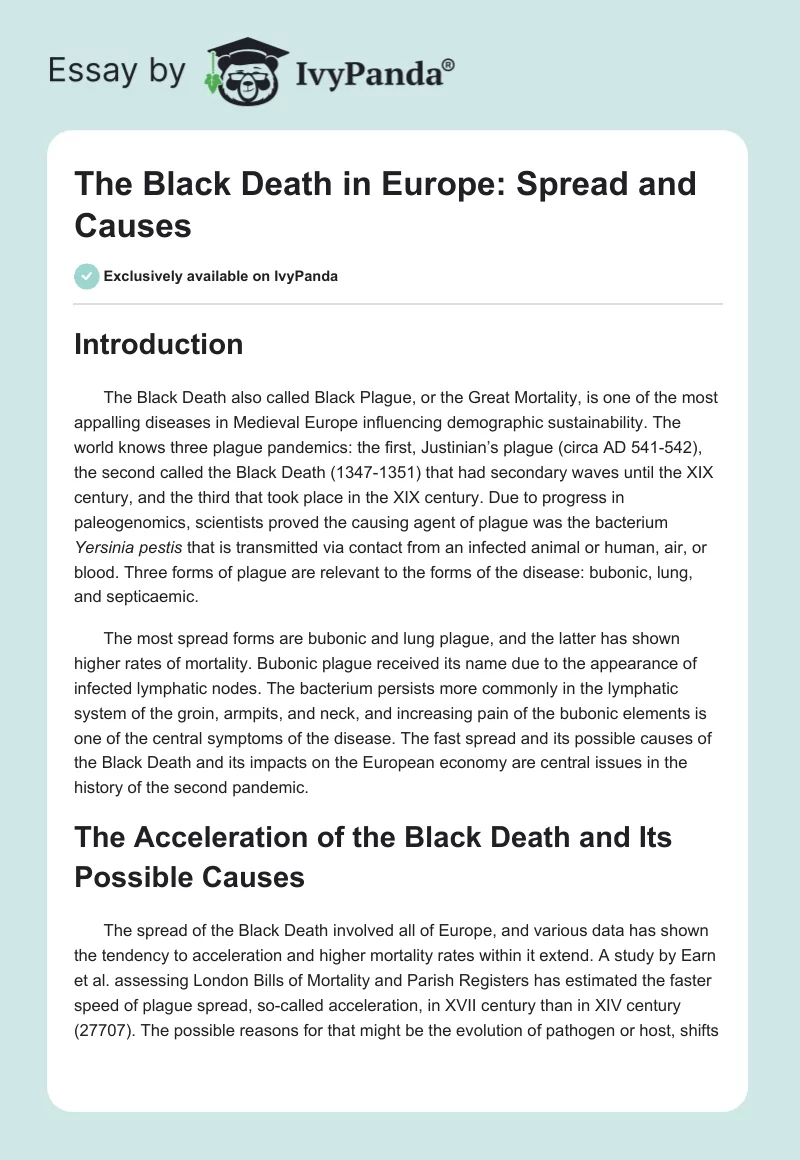 The Black Death in Europe: Spread and Causes. Page 1
