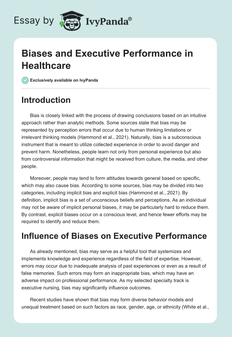 Biases and Executive Performance in Healthcare. Page 1