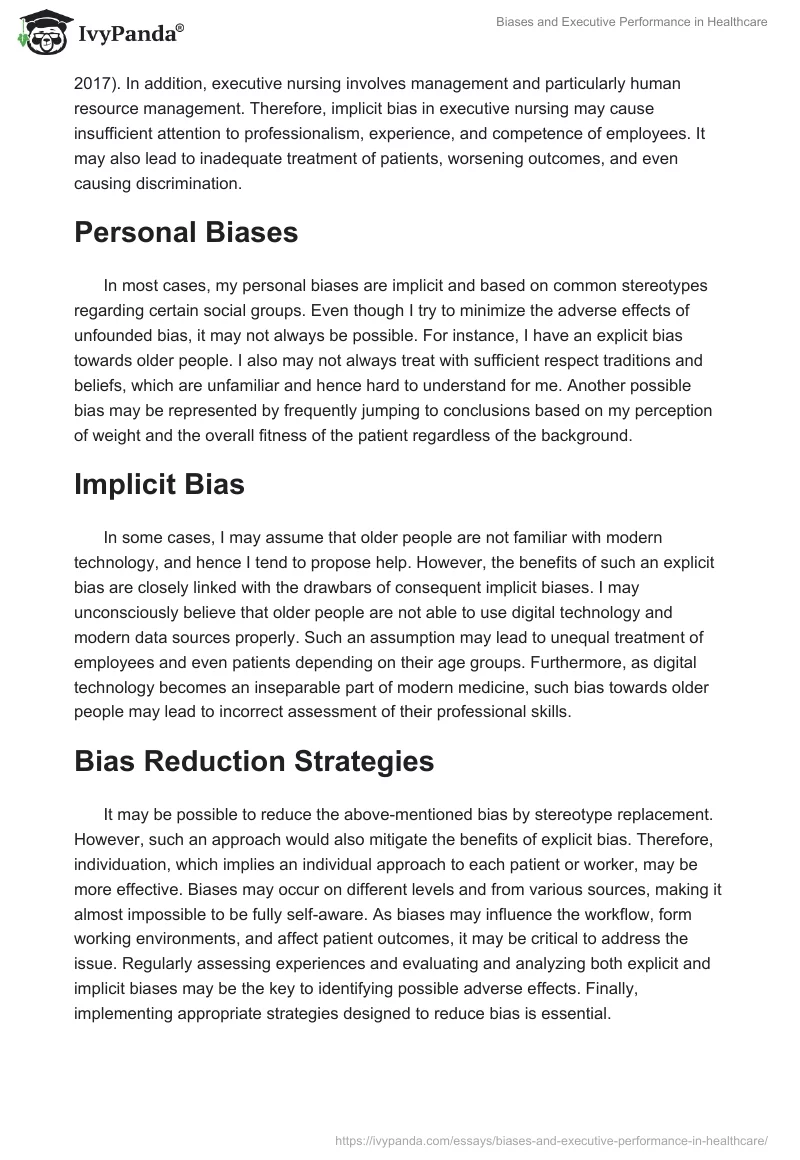 Biases and Executive Performance in Healthcare. Page 2