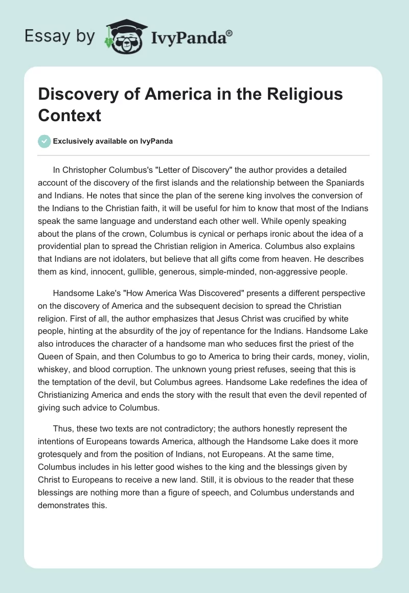 Discovery of America in the Religious Context. Page 1