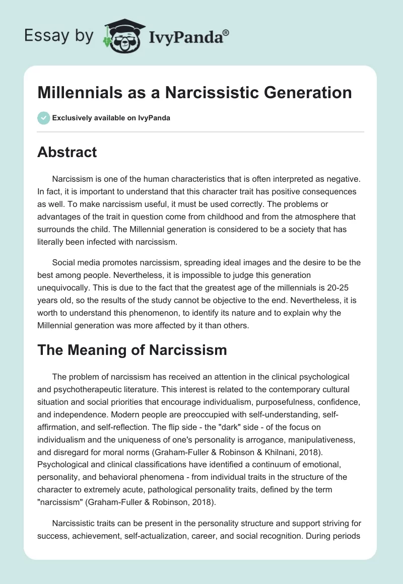 Millennials as a Narcissistic Generation. Page 1