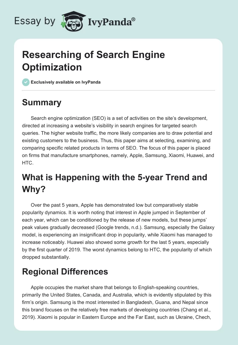 Researching of Search Engine Optimization. Page 1