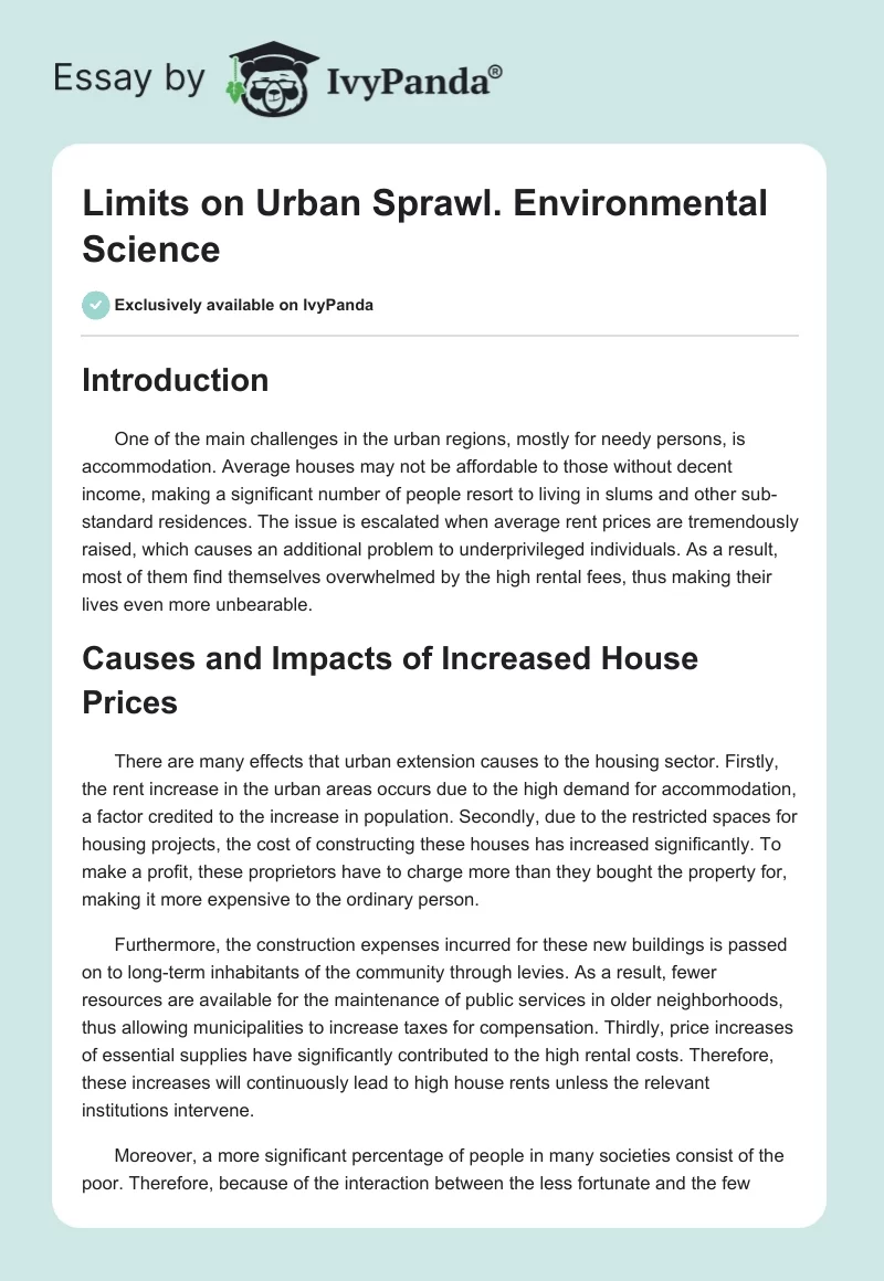 Limits on Urban Sprawl. Environmental Science. Page 1