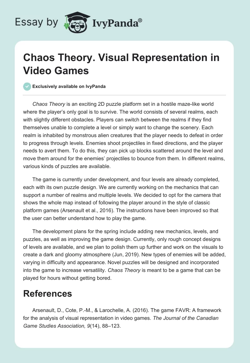Chaos Theory. Visual Representation in Video Games. Page 1