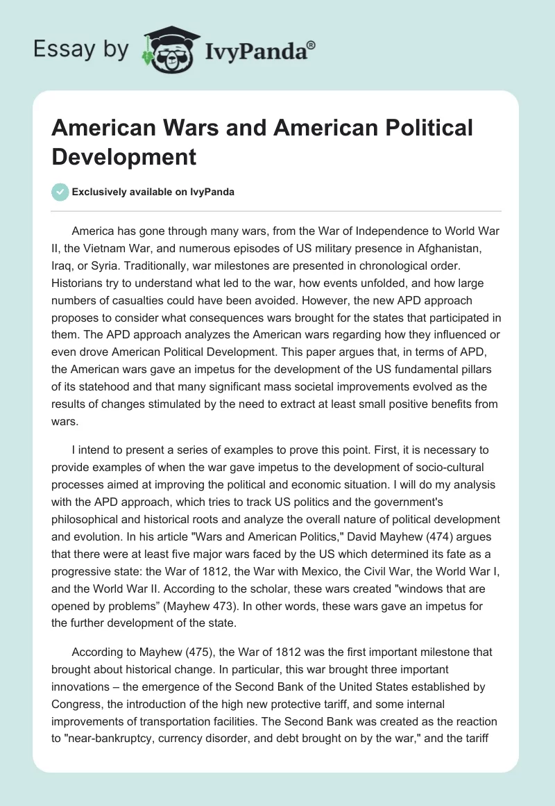American Wars and American Political Development. Page 1