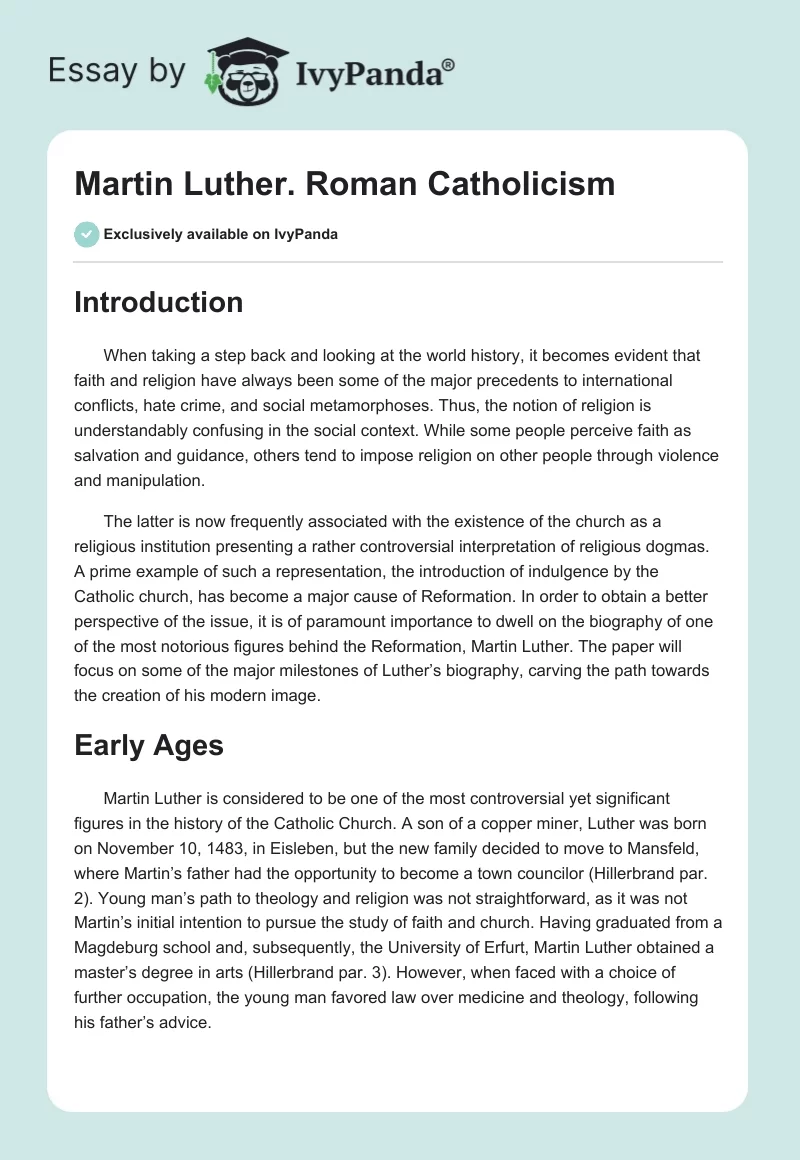 Martin Luther. Roman Catholicism. Page 1