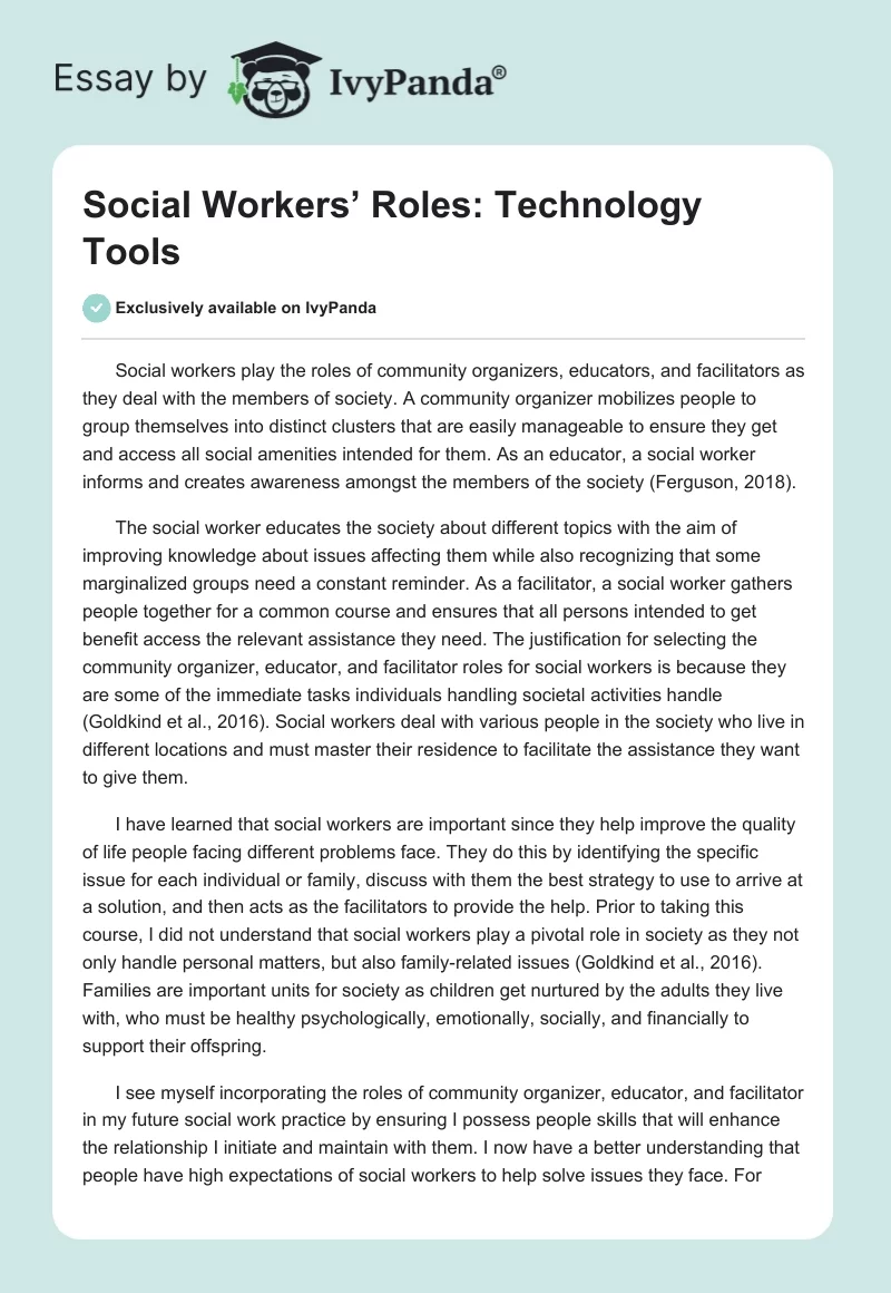 Social Workers’ Roles: Technology Tools. Page 1