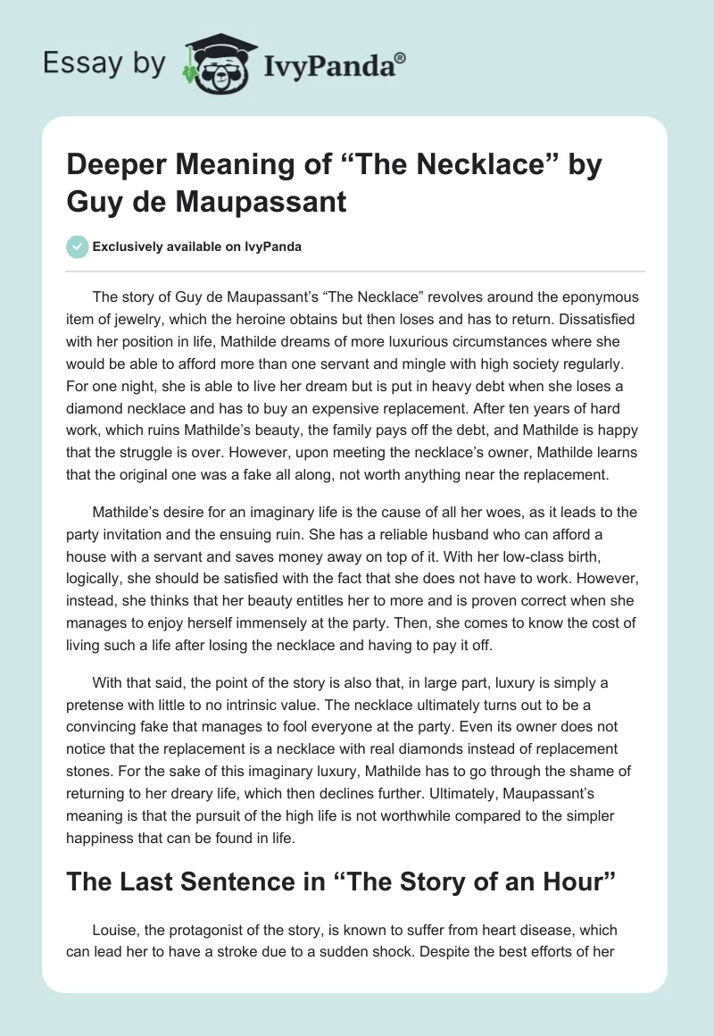 Deeper Meaning of “The Necklace” by Guy de Maupassant. Page 1