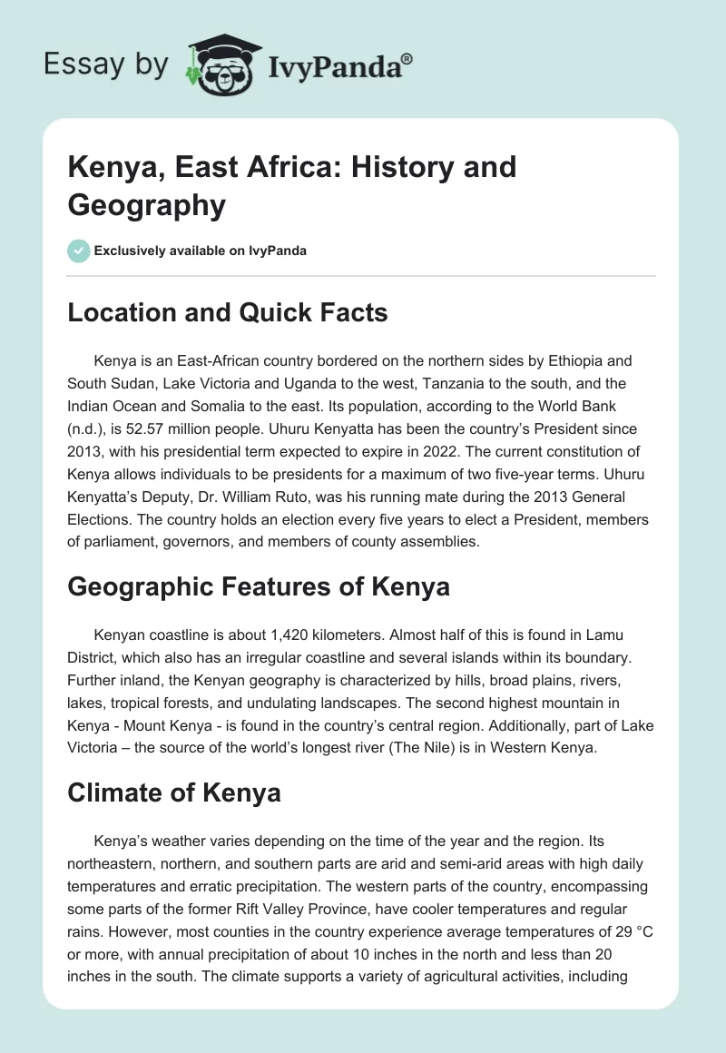 Kenya, East Africa: History and Geography. Page 1
