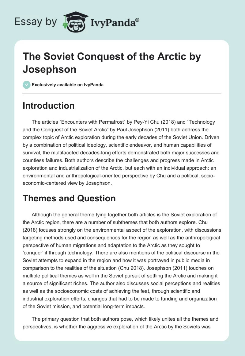 "The Soviet Conquest of the Arctic" by Josephson. Page 1