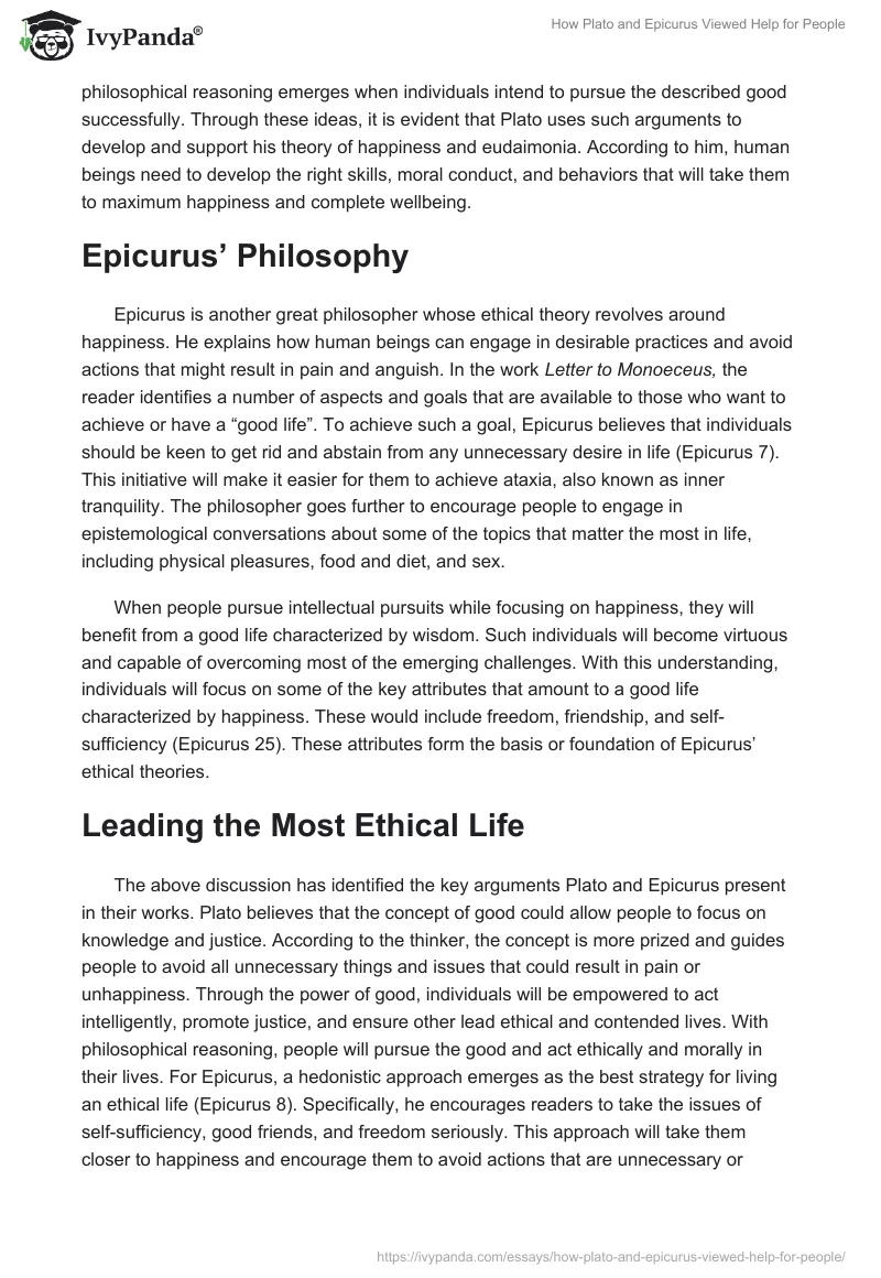 How Plato and Epicurus Viewed Help for People. Page 2