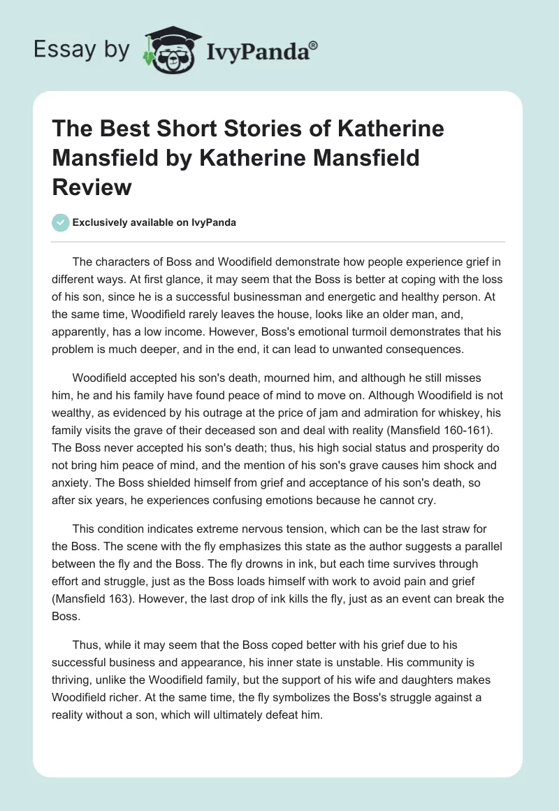 "The Best Short Stories of Katherine Mansfield" by Katherine Mansfield Review. Page 1