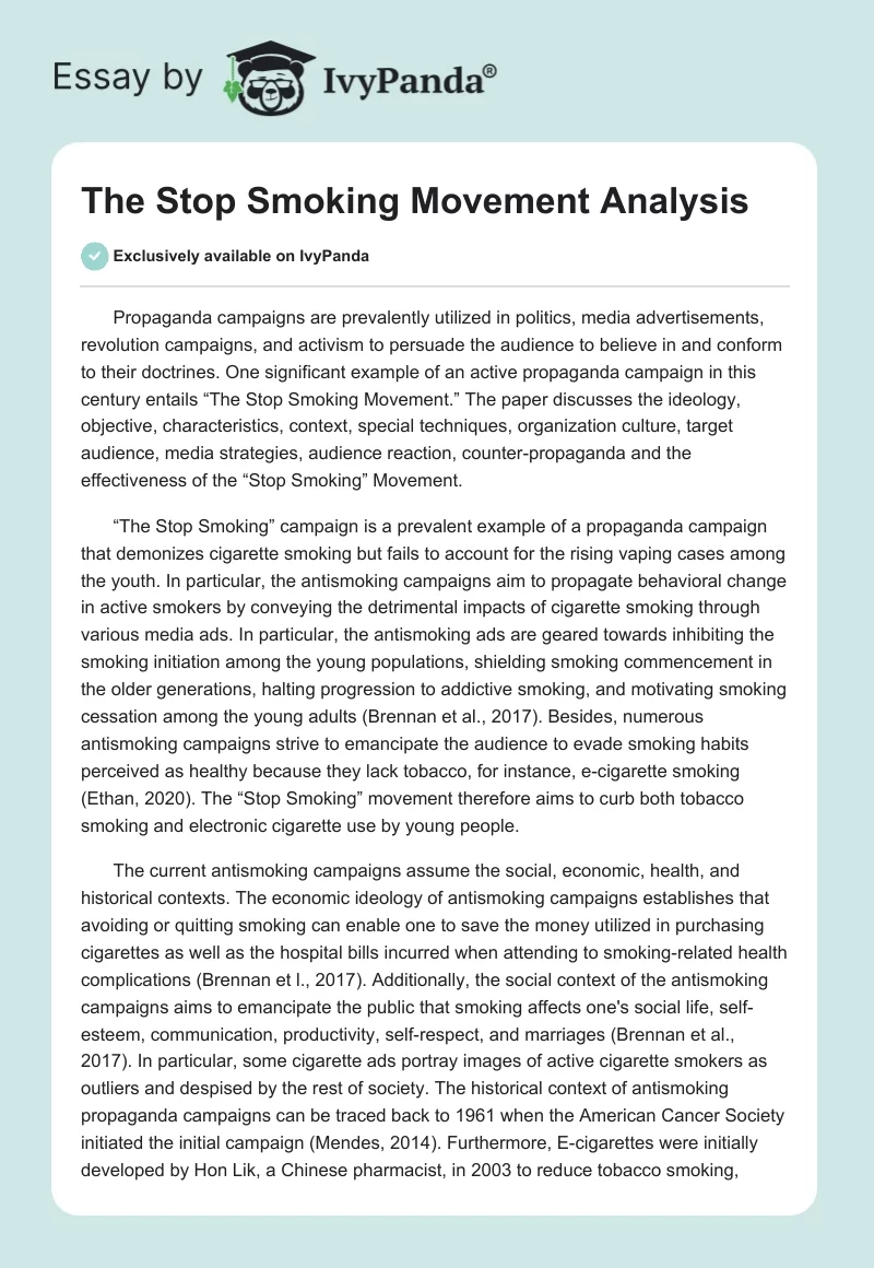 The Stop Smoking Movement Analysis. Page 1