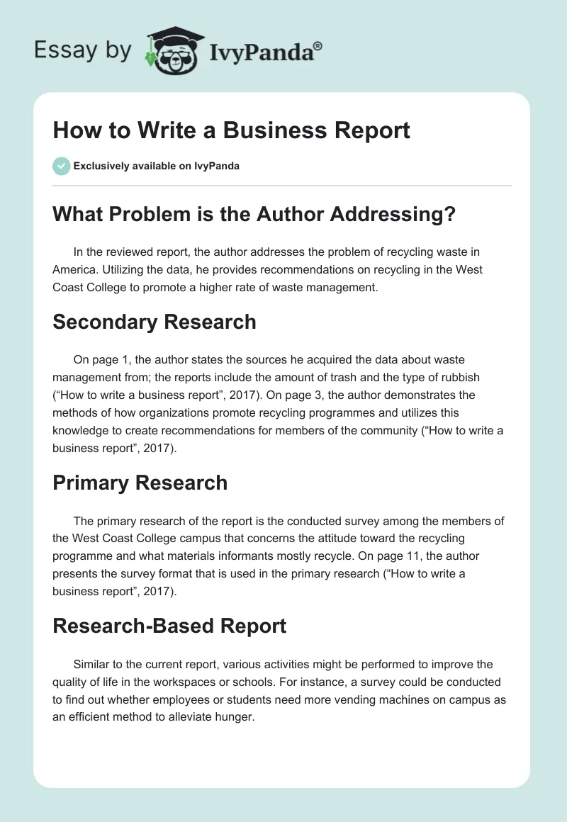 How to Write a Business Report. Page 1