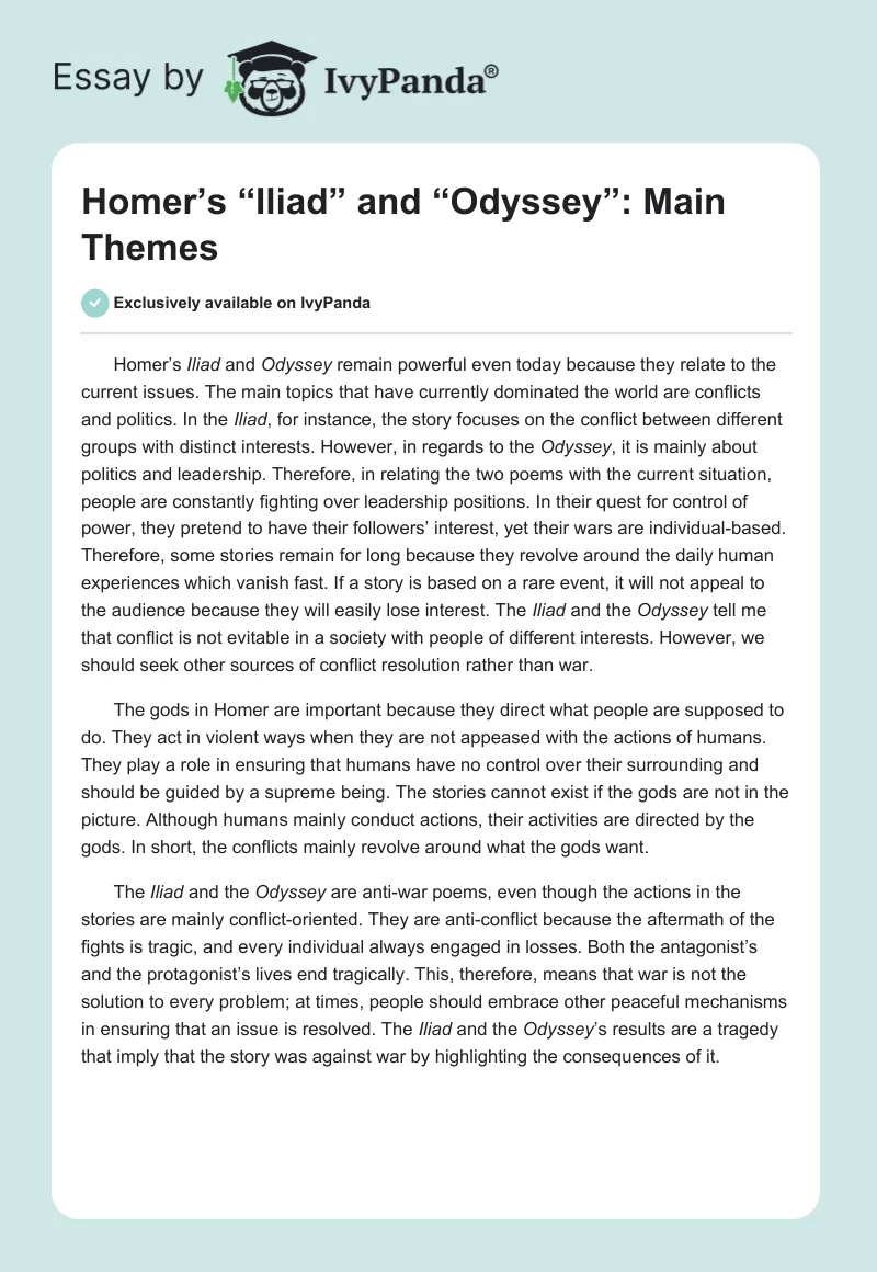Homer’s “The Iliad” and “The Odyssey”: Main Themes. Page 1