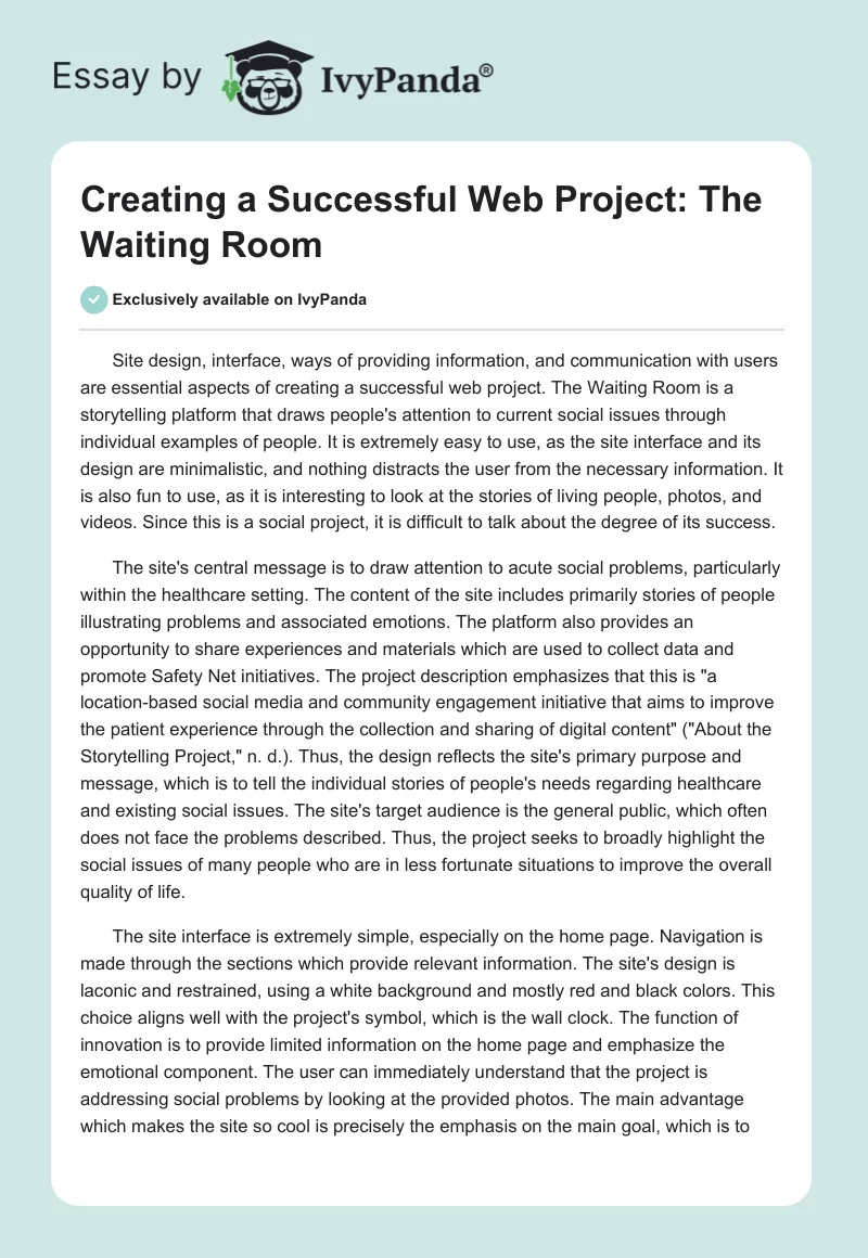 Creating a Successful Web Project: The Waiting Room. Page 1