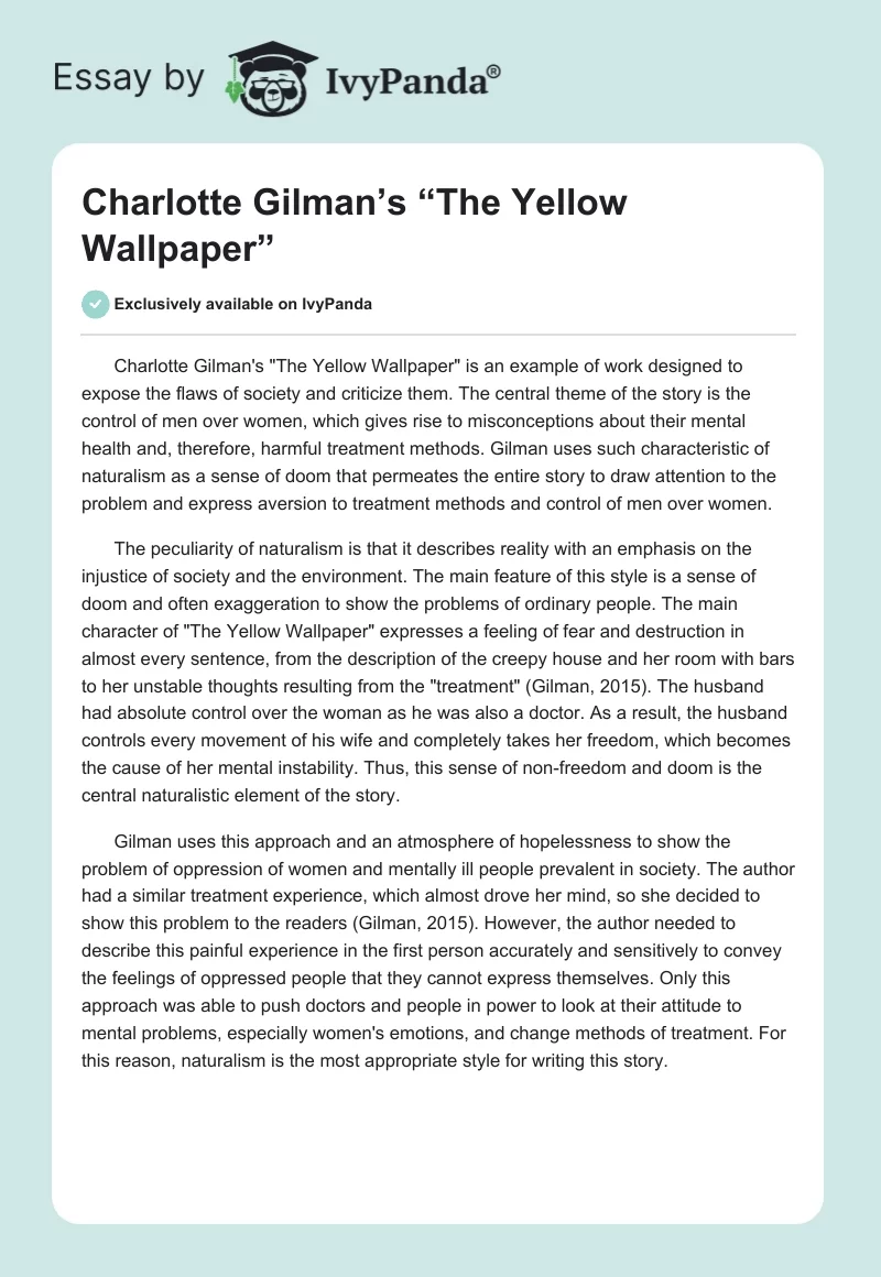 Charlotte Gilman’s “The Yellow Wallpaper”. Page 1
