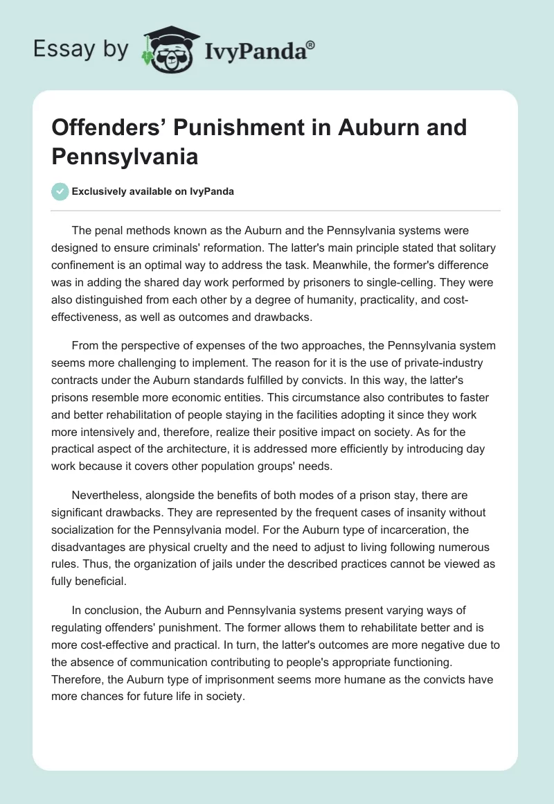 Offenders’ Punishment in Auburn and Pennsylvania. Page 1
