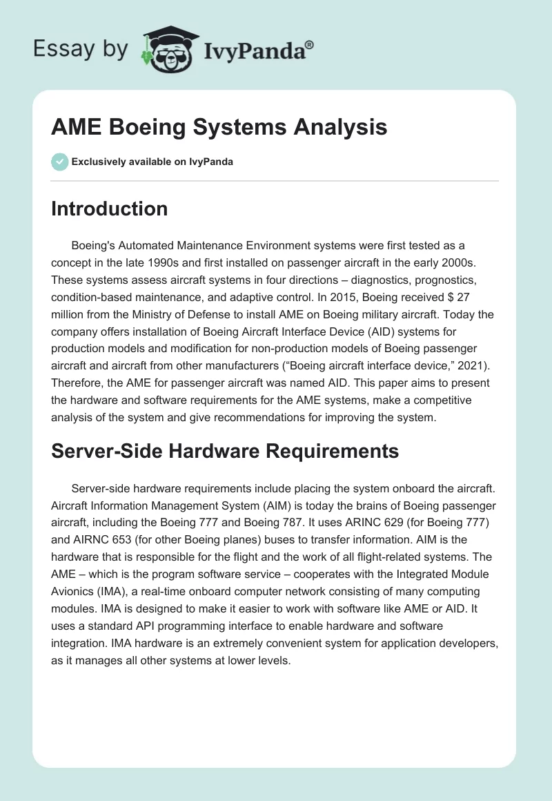 AME Boeing Systems Analysis. Page 1