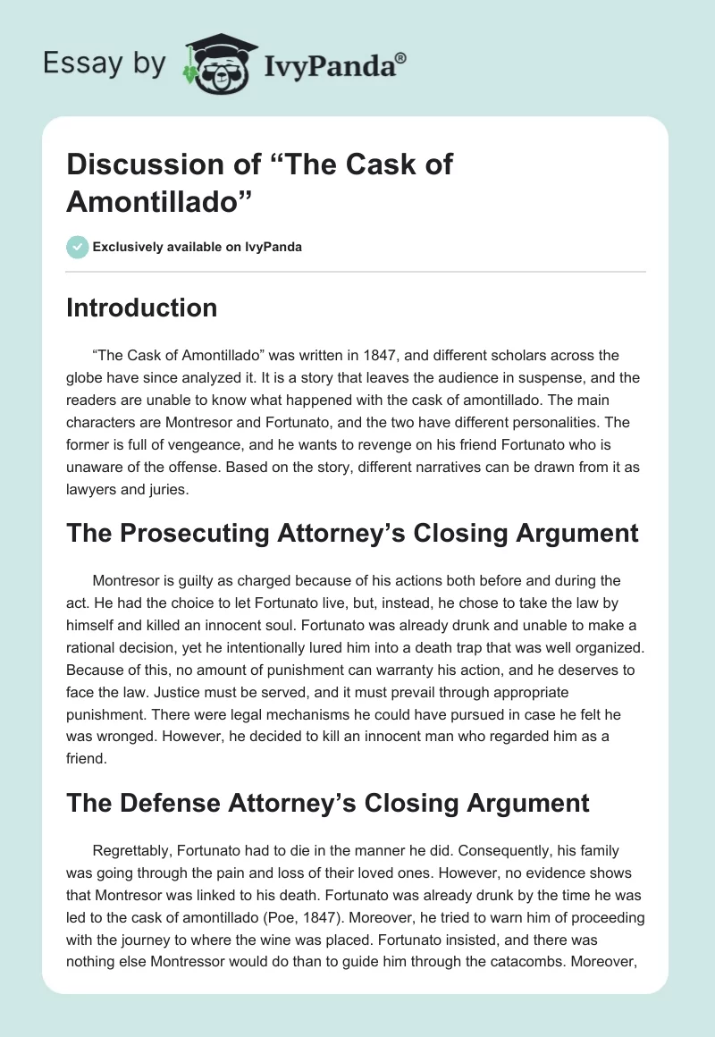 Discussion of “The Cask of Amontillado”. Page 1